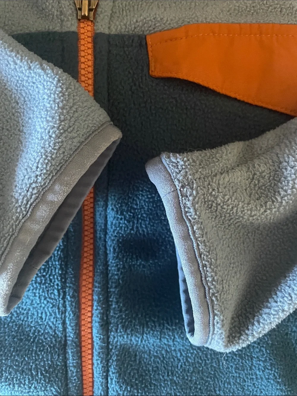 Patagonia Kids Two-Tone Teal & Light Blue Fleece Hoodie with Orange Accent
